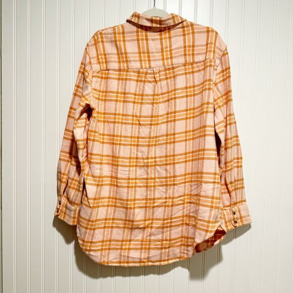 Aerie Orange Pink Plaid Flannel Shirt Size Medium - Picture 5 of 5